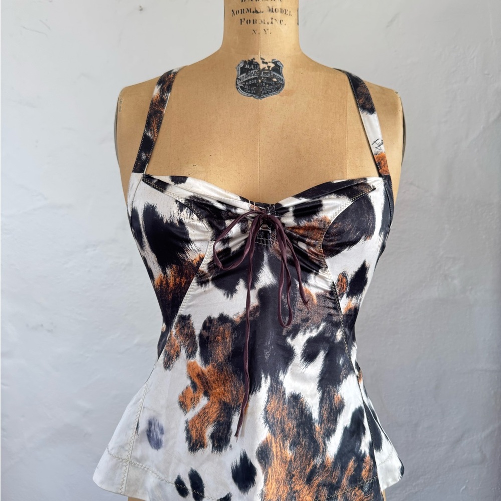 Roberto Cavalli Black and Brown Animal Print Tank Top